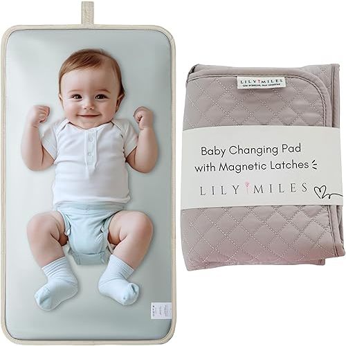Lily Miles Diaper Changing Pad Portable, Baby Changing Mat with Magnetic Latches, Travel Pad for Diaper Bag, Baby Essentials, Wipeable & Waterproof Mat (Soft Sand, Regular)
