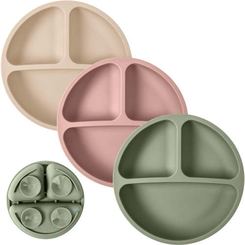 WeeSprout Suction Plates for Babies & Toddlers, 100% Silicone, Dinnerware Stays Put, 3 Pack