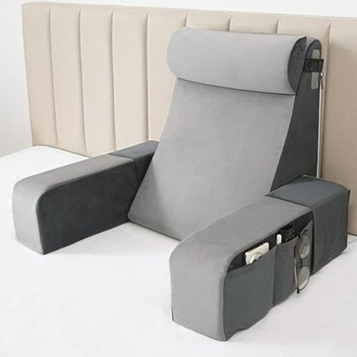 Vekkia Reading Pillows for Sitting in Bed Adult,Back Pillow for Sitting Up,Support Bed Chair with Arms,Comfortable Backrest Pillow for Working/Gaming/Resting in Bed&Floor,21"(Gray)