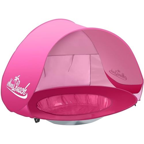 Monobeach Baby Beach Tent Pop Up Portable Shade Pool UPF50+ UV Protection Sun Shelter for Infant with Easy Set Up Canopy (Pink Beach Tent)