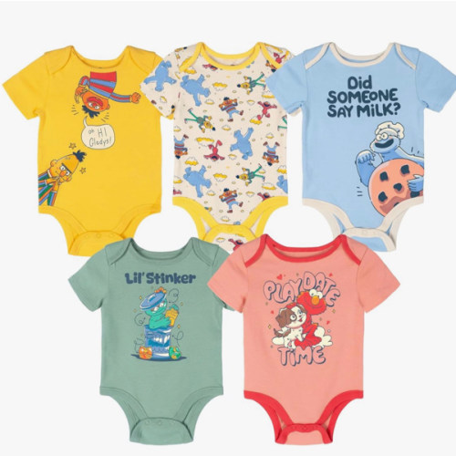 Sesame Street Baby 5 Pack Short Sleeve Bodysuits Newborn to Infant Sizes (Newborn - 24 Months)