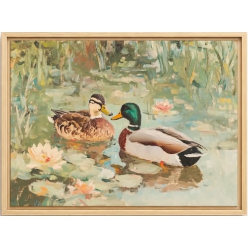Framed Duck Couple Canvas Housewarming Gift for Couple Duck Painting Nursery Wall Art Farmhouse Decor Vintage Mallard Duck Canvas Print