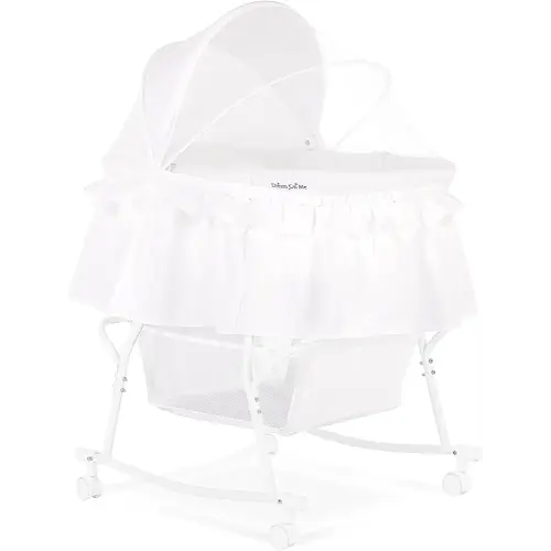 Dream On Me Lacy Portable 2-in-1 Bassinet & Cradle with Full Canopy, Storage Basket, Locking Wheels, Lightweight Frame, JPMA & BSA Certified, Includes 1” Mattress Pad - White