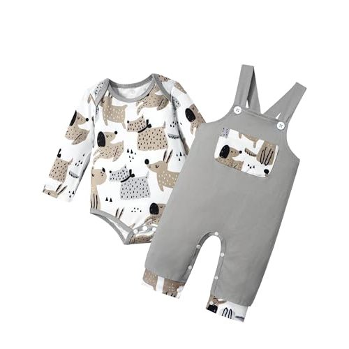 BAVADER Baby Boy Clothes Long Sleeve Animal Plaid Romper + Overalls Infant Boy Clothes 2PCS Fall Winter Outfits