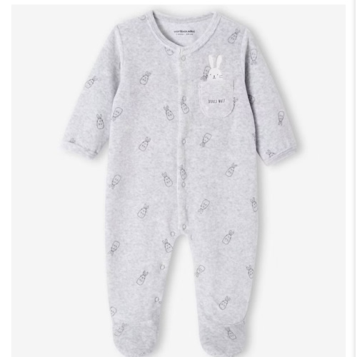 Bunnies Sleepsuit in Velour for Newborn Babies - marl grey, Baby,