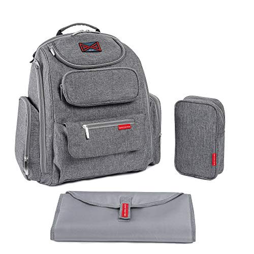 Bag Nation Diaper Bag Backpack | Large Capacity Unisex Baby Bag with Stroller Straps, Changing Pad and Sundry Bag - Holds All Your Baby’s Essentials - Grey