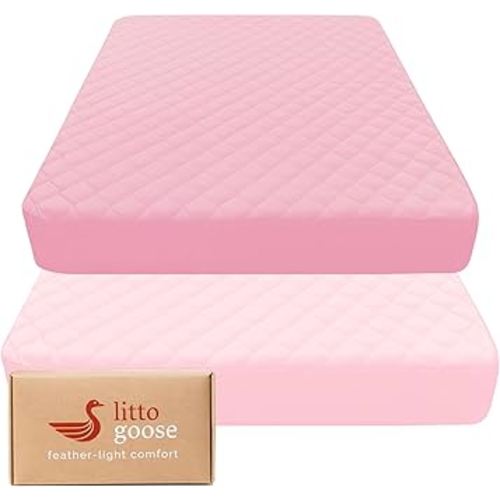 Protector de colchón acolchado para cuna (paquete de 2), funda de colchón suave para niños pequeños, se adapta a colchones estándar de cuna de 52 x 28 pulgadas