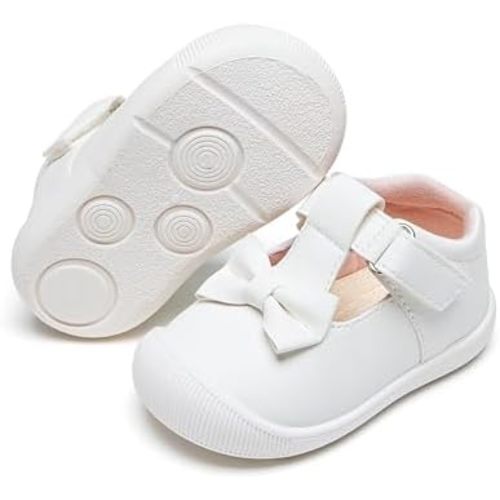 Baby Girls Mary Jane Flats - Infant Newborn Walking Shoes Soft Rubber Sole Princess Wedding