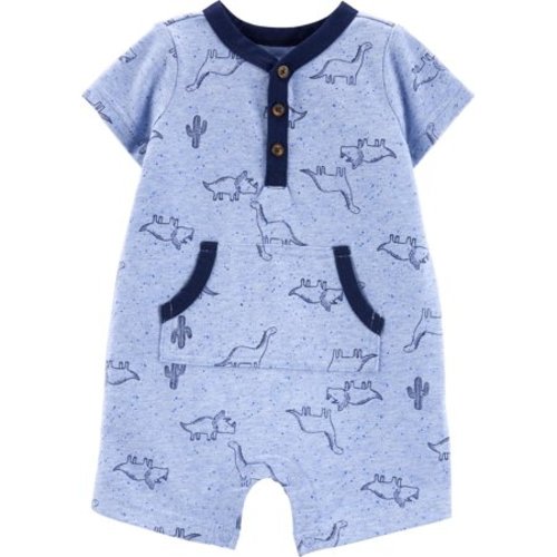 Short Sleeve One Piece Romper (Baby Boys) - Lt Blue/Navy
