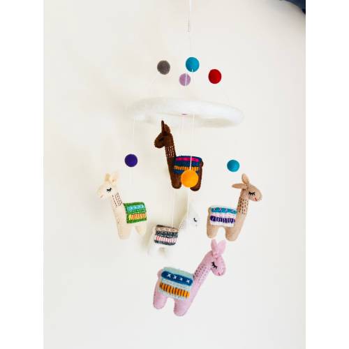 Needle Felted Llama Nursery mobile | Felt Llama Mobile | Llama Hanging | Fair Trade Felt Nursery Decoration | Baby Shower Gift | Felt Mobile