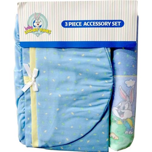 Baby Looney Tunes 3 Piece Playday Accessory Set - Crib Skirt, Flannel Receiving Blanket, Diaper Stacker