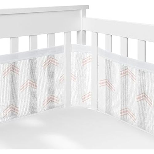 Sweet Jojo Designs + BreathableBaby Boho Bohemian Girl Breathable Mesh Crib Liner Baby and Infant - Blush Pink and White Farmhouse Shabby Chic Designer Modern Minimalist Geometric Arrows