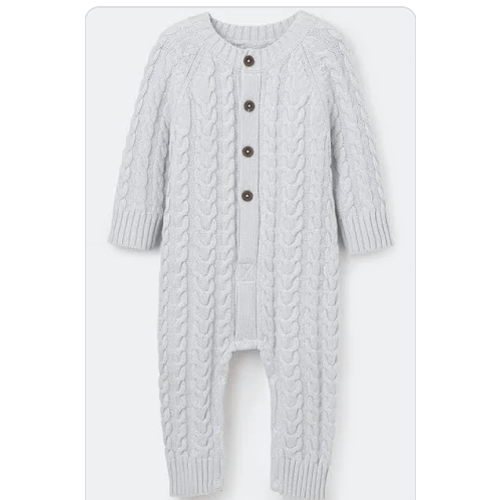 Pale Blue Horseshoe Cable Knit Baby Jumpsuit