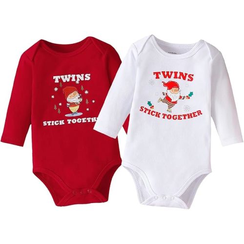 Funny Twins Baby Bodysuits Boys Girls Rompers 2 Pack Twin Matching Clothes Outfits for Newborn Infant