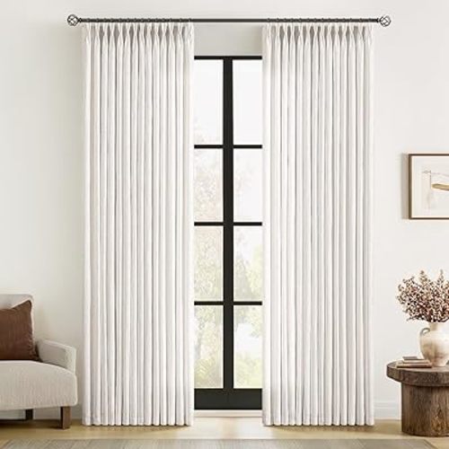 MIULEE Pinch Pleated Thick Linen Curtains 90 Inches Long 2 Panels for Living Room Bedroom, Memory Trained Pinch Pleat Drapes Back Tab Light Filtering Natural Ivory Cream Window Curtains with Hooks
