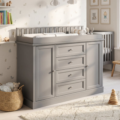 Latitude Run® 47.2" Wide White Changing Table Dresser With 2 Cabinets & 4 Drawers & Reviews | Wayfair