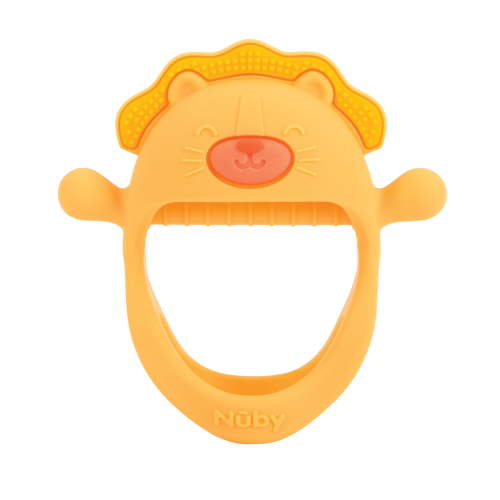 Nuby Mini Wrist Grip Silicone Teething Mitten for Babies, Lion