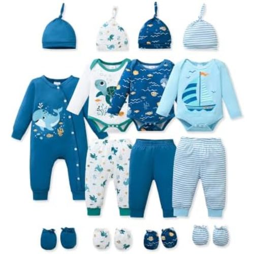 NZRVAWS Preemie Newborn Baby Boy Clothes Infant Clothing Romper Pant Outfits Set Layette Essentials 19 Pieces 0 3 6 12 Months