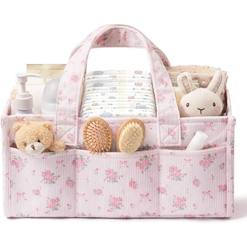Baby Diaper Caddy Organizer with Handles, Portable Nursery Storage Basket