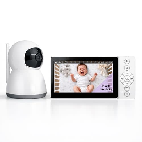 5" 720P HD Video Baby Monitor with Camera and Audio, No WiFi, No App | Up to 2,000 ft long-range FHSS connection for private whole-home monitoring; night vision, pan-tilt-zoom, VOX & 2-way talk