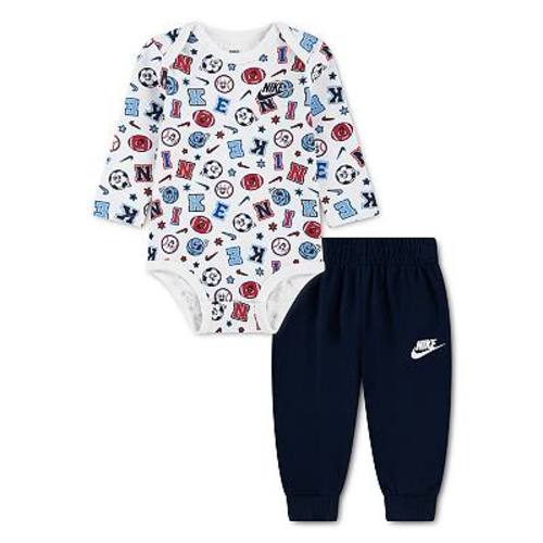 Baby Boys Nike Printed Long Sleeve Waffle Bodysuit & Pants 2-Piece Set