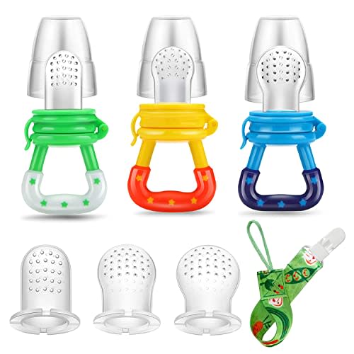 PandaEar 3 Pack Silicone Baby Fruit Feeder, Fresh Food Teether Pacifier | Soft Silicone Pouch, Gentle Teething Relief, Fresh Fruit & Frozen Treats Feeder, Protective Cap, Easy To Clean For Babies