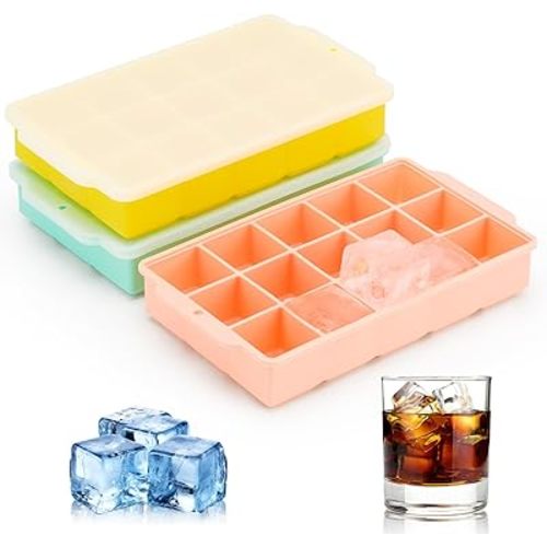 Silicone Ice Cube Tray, Ice Tray for Freezer with Lid, 3 Pack Ice Cube Trays for Freezer with 45 Flexible Easy Release Ice Trays