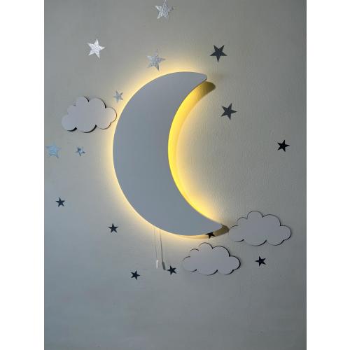 Crescent Nightlight, Nursery Lighting, Wooden Moon Wall Lamp, Kids Room Decor, Gift for Kids