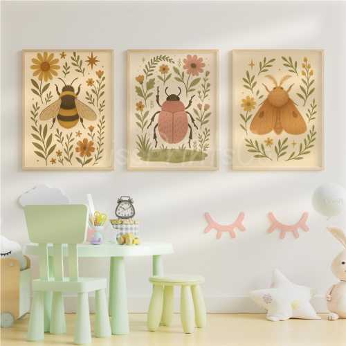 Woodland Insect Nursery Art Prints: Boho Bug Set of 6 (Digital Download)