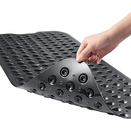 YINENN Bath and Shower Safety Mats 40x16 inch, Non Slip with Suction Cups for Bathroom Stall and Tub Floor, Extra Large and Machine Washable, Drain Holes Keep Bathtub Clean, Black