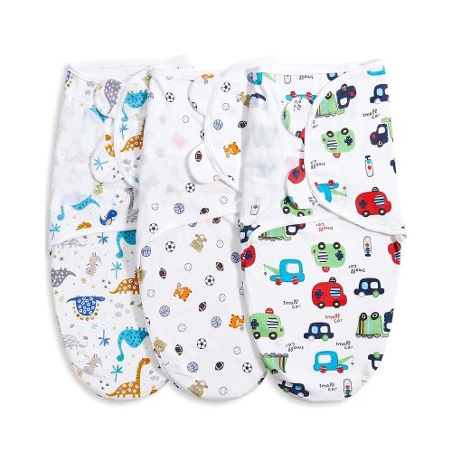 Bubble bear Baby Boy Girl Swaddle Blankets, 3-6 Months - Hypoallergenic, Adjustable Swaddle Sleep Sacks, Cute Soccer Ball, Dinosaur Pattern, 3 Pack