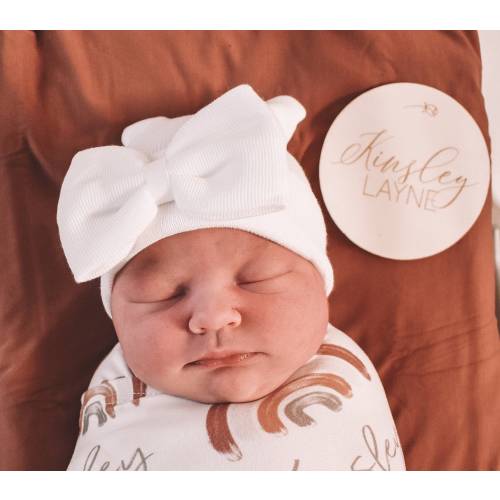 Newborn Hat, white with bow