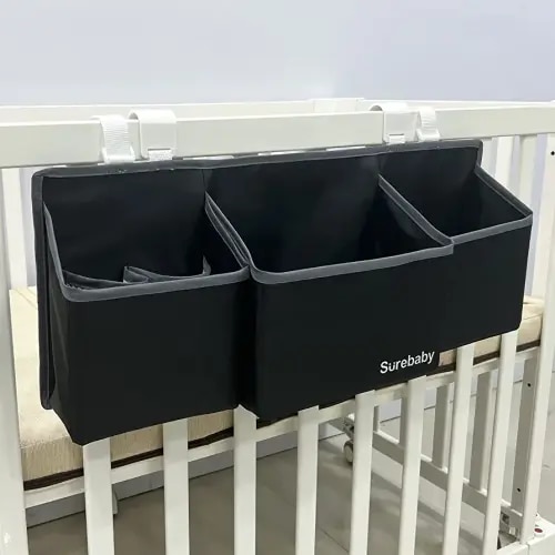 Hanging Baby Diaper Caddy, 3-in-1, Wall-Black