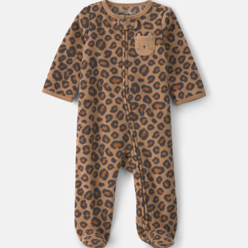 Baby Girl Leopard Fleece 2-Way Zip Sleeper - Brown | Carter’s Oshkosh Canada
