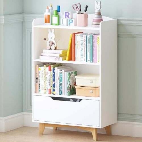 UTEX Kids Bookshelf, Children Bookcases with Drawer, Toy Storage Organizer