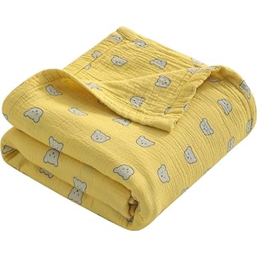NTBAY Muslin Toddler Blanket, 4-Layer, 30x40 Soft and Breathable Receiving Blanket for Newborns and Infants, Crib Stroller Travel Use, Honey Bear