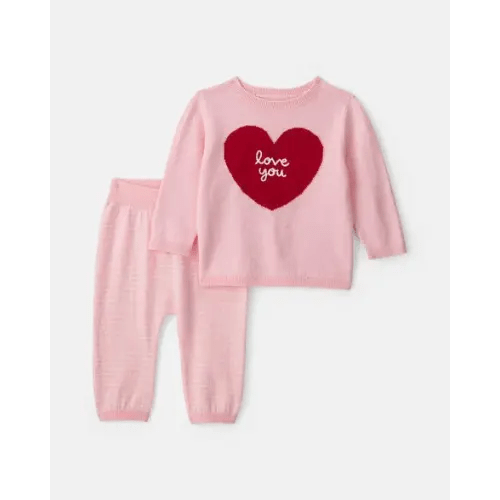 Baby Girl 2-Piece Valentine's Day Long-Sleeve Top & Pant Set - Pink/Red | Carter's