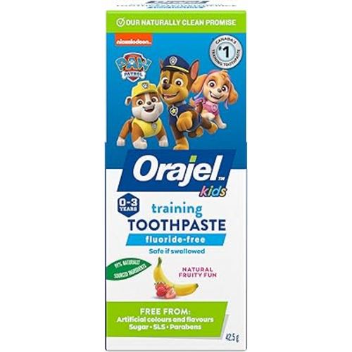 Orajel Kids Paw Patrol Fluoride-Free Training Toothpaste, Natural Fruity Fun Flavor, #1 Pediatrician Recommended , 1.5oz Tube