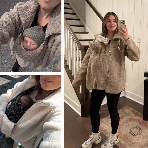 Pwest MAMA Women Before & After Babywearing Fleece Jacket Soft Teddy Fleece, Long-sleeve Zippered Jacket with Pocket, Detachable Babywearing Panel, Winter Warmth, 2 in 1 Design-Cream-BlackFriday - TikTok Shop