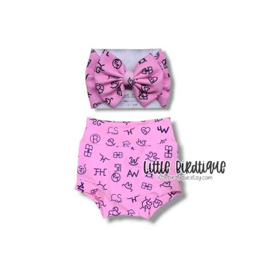 Pink Branding Brands Cowgirl Western Bow on Nylon Clip Piggies Headwrap Top Knot Rose Knot Bummies Bells Outfit Separates