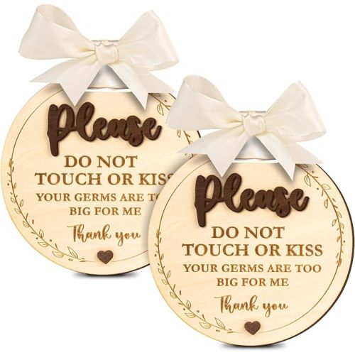 Do Not Touch or Kiss Baby Sign, 2 Pack Wood Car Seat Stroller Tag