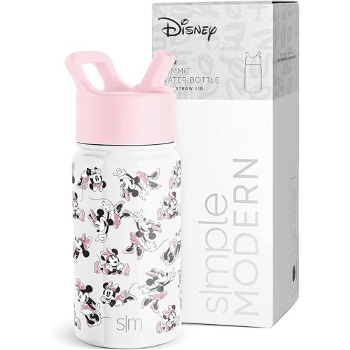 Simple Modern Disney Minnie Mouse Kids Water Bottle with Straw Lid | Reusable Insulated Stainless Steel Cup for Girls, School | Summit Collection | 14oz, Minnie Mouse Retro