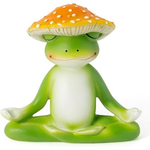 Meditation Frog Resin Statue - Yoga Meditation Frog Statue for Desk Living Room Resin Figurine for Home Patio Office Decoration Cute Plant Statues for Tabletop Garden Office Backyard Decor