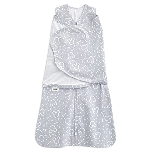 HALO 100% Cotton Sleepsack Swaddle, 3-Way Adjustable Wearable Blanket, TOG 1.5, Confetti Mickey Grey, Small, 3-6 Months