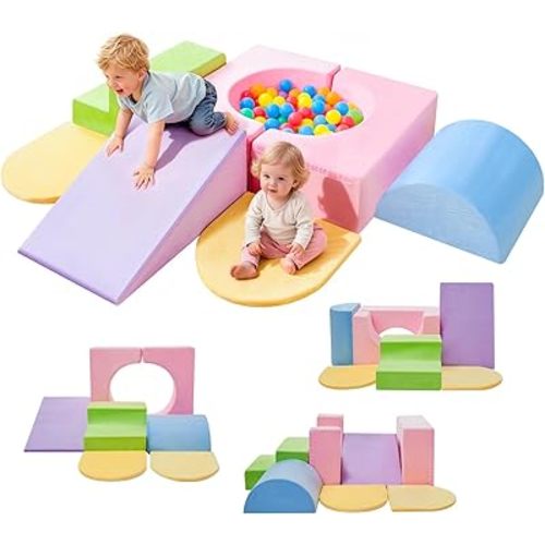 IFNOW Climbing Toys for Toddlers Indoor,7-Piece Foam Toddler Climbing Blocks Set, Colourful Soft Play Climbing,Play Gym Climber Structures for Toddler,Climb and Crawl Play Set with Widended Velcro