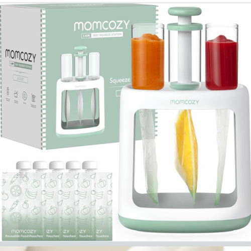 Momcozy Squeeze Station,Baby Food Maker&Pouch Filler for Homemade Baby Puree, BPA-Free, Dishwasher Safe, with Reusable Baby Food Pouches for Babies & Toddlers