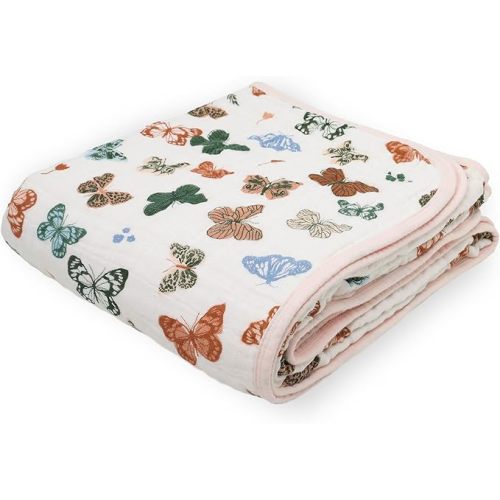 Little Unicorn Muslin Quilt Blanket | 100% Cotton Soft Multi-Layered Muslin Fabric | Toddler & Baby Blanket | 47”x47” | for Nursery, Crib, Shower Gifts (Butterflies)