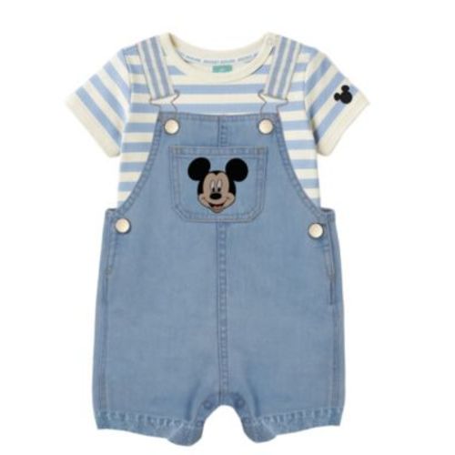 Baby Boys' Mickey Mouse Bodysuit & Denim Shortall, 2-Piece Set