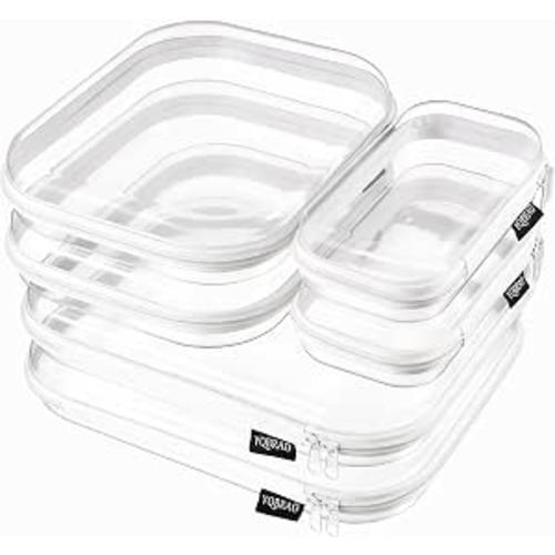 YQBRAO Clear Hard Shell Zipper Cases, Diaper Bag Organizer Pouches, White | Rigid clear shells in three practical sizes organize toiletries, cosmetics, cables, stationery and household essentials