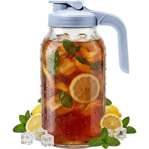 County Line Kitchen 64 oz Mason Jar Glass Pitcher With Lid - Sky Blue